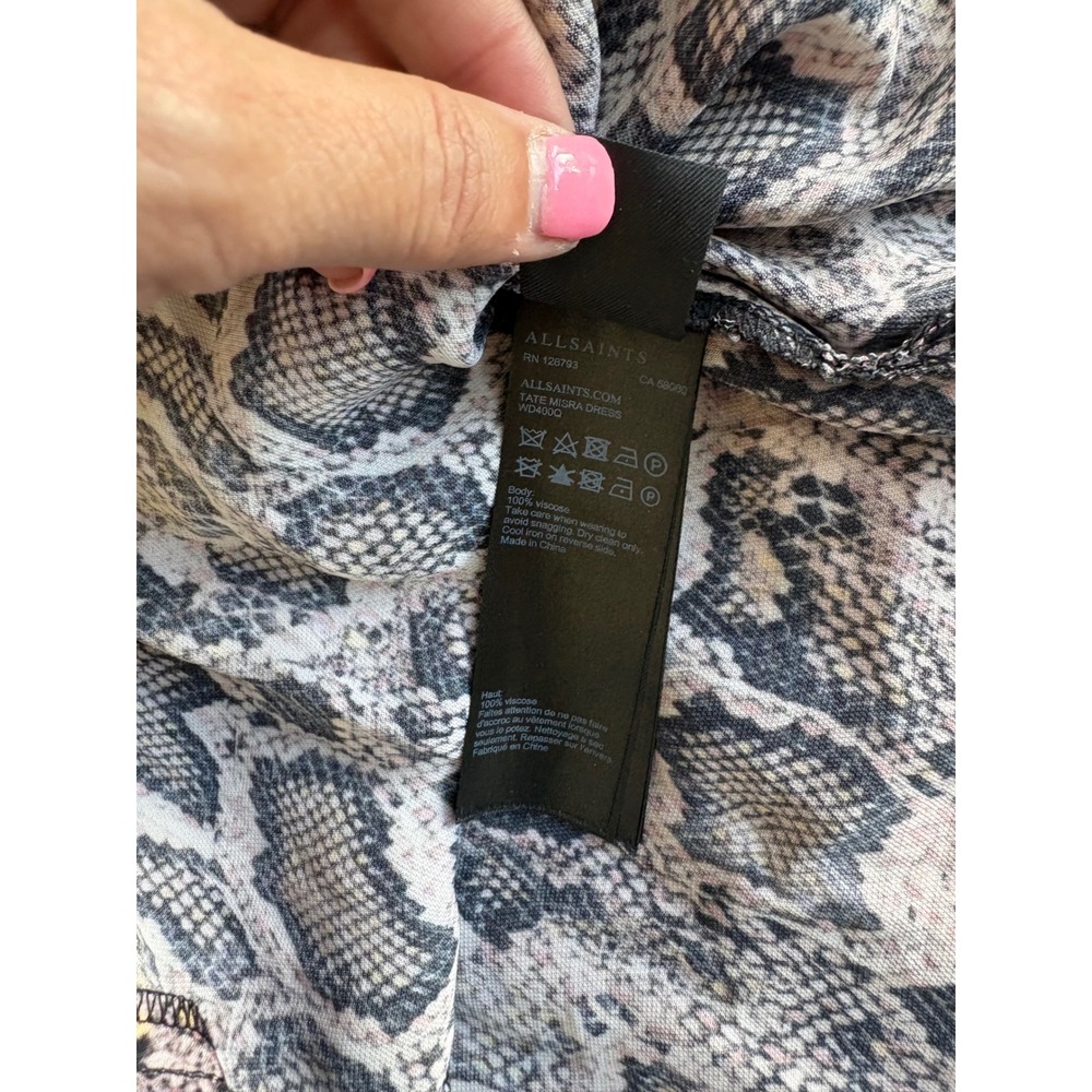 AllSaints Tate Misra Dress Snake Print Sleeveless Asymmetric Hem Maxi Small - Picture 8 of 8